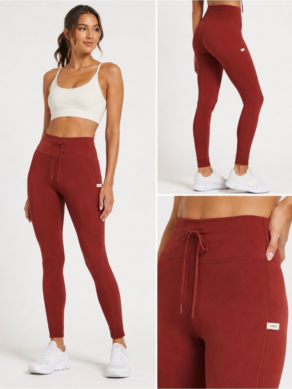 Vuori high waisted draw string leggings rust red activewear xs